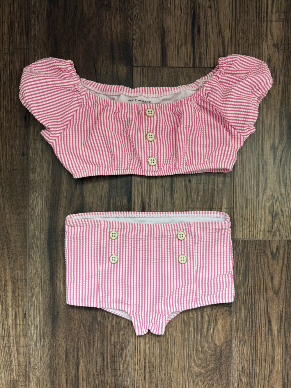 Janie and Jack Pink and White Seersucker Swim Bikini Set